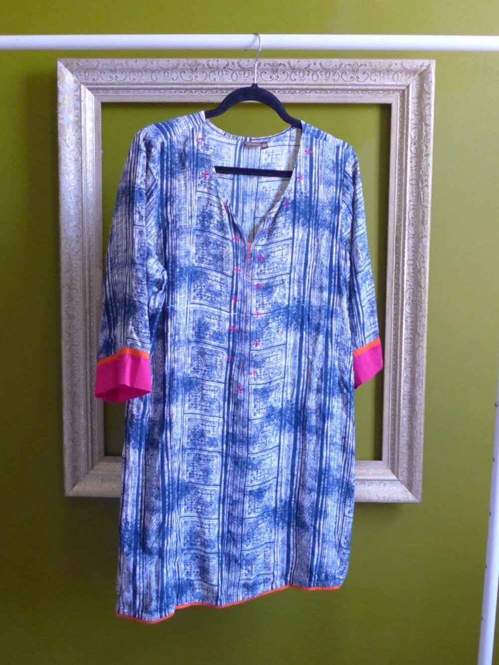 YELLOW, XXL, NWOT, Women's Full-Length Tunic/Kurta, Hmong Batik Print